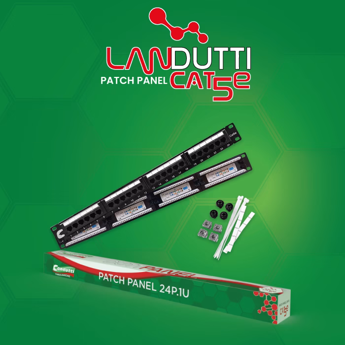 patch panel cat5e carregado para rede estruturada.