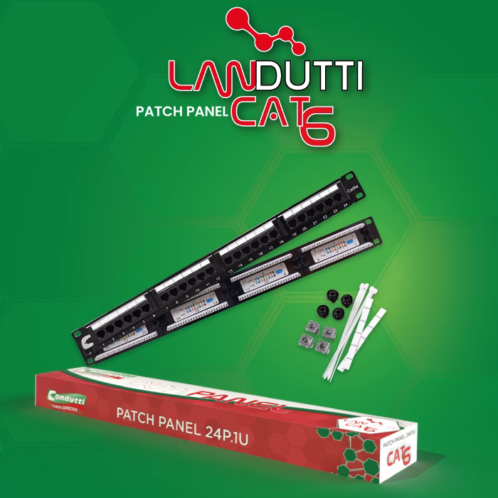 patch panel descarregado cat 6, para rede estruturada.