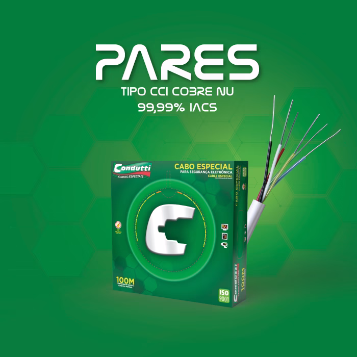 Cabo TIPO CCI em 100% cobre par asistema de alarmes, sensor de presença.