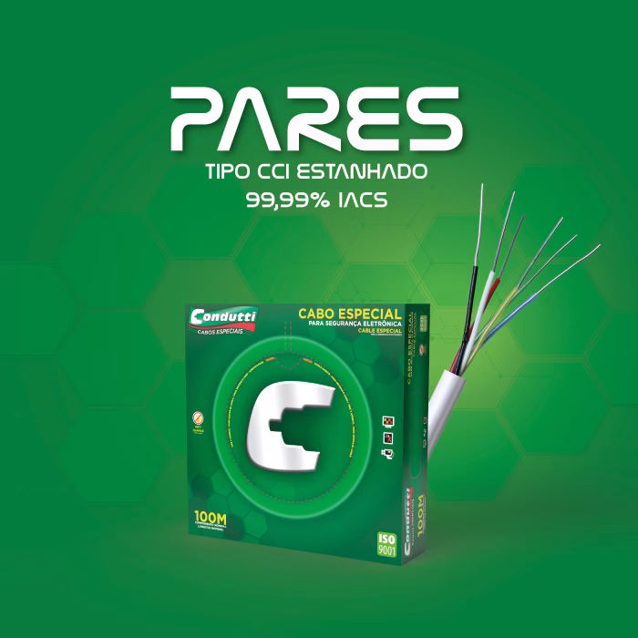 Cabo TIPO CCI em 100% cobre com uma cabada de estanho par asistema de alarmes, sensor de presença.