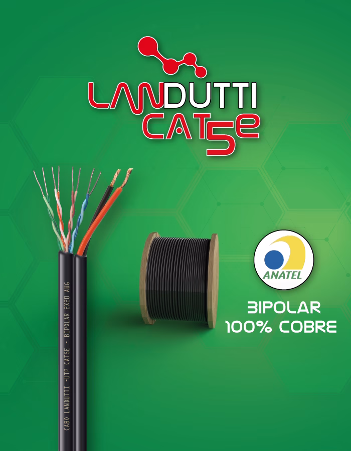 Cabo U/UTP Cat5e com bipolar flexivel 100% cobre para aplciaçãp em Rede Estruturada e CFTV IP e Analógico.