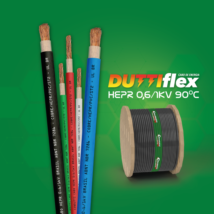 Cabo DUTTIFLEX 0,6/1kV HEPR PVC ST2 90 grais certificado UL-BR conforme os resisitor normativos da NBR 7286