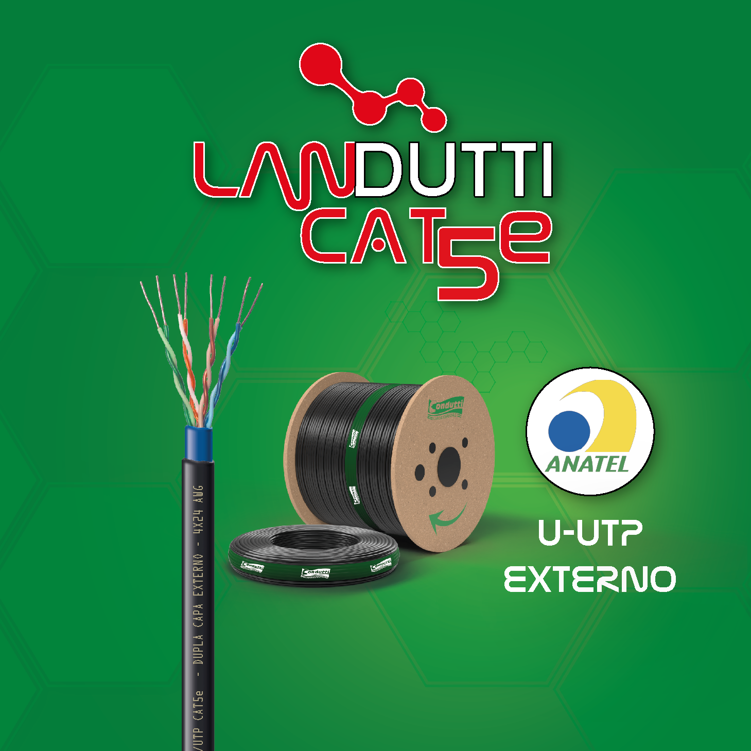 Cabo U/UTP Cat5e Dupla Capa para aplicação externa homologado Anatel