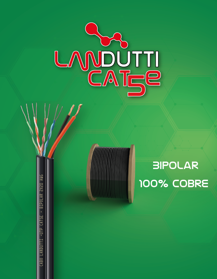 Cabo U/UTP Cat5e com bipolar flexivel 100% cobre para aplciaçãp em Rede Estruturada e CFTV IP e Analógico.
