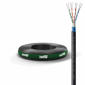 Fabricado com condutores 100% COBRE, isolados em polietileno especial e torcidos dentro dos padrões normativos EIA/TIA 568D.2 o que garante a máxima qualidade para transmissão de dados nas aplicações em Rede Estruturada Horizontal e Vertical compatível com os protocolos Ethernet 100Base-T (100Mbps), GigabitEthernet 1000Base-T (1Gbps). Possui duas capas sendo a 1a em PVC 70°C anti-chama CMX e 2a Capa em PEBD na cor PRETO resistênte UV e Umidade podendo ser instalado em ambiente externo Também pode ser aplicado em CFTV (Analógico ou Digital) proporcionando excelente qualidade de imagem nos sistemas TVI, CVI e AHD para Vídeo Balum, Power Balum e Câmeras IP Aplicações suportadas: Todas as previstas na NBR 14565 para classe D, ANSI TIA 568.2-D, ISO IEC 11801 Class D, 1000BASE-T, ATM até 1,2G, Token Ring; PoE (IEEE802.3af ); PoE+ (IEEE 802.3at); 2.5GBASE-T e 5GBASE-T (IEEE 802.3bz); e 10GBASE-T (IEEE 802.3an).